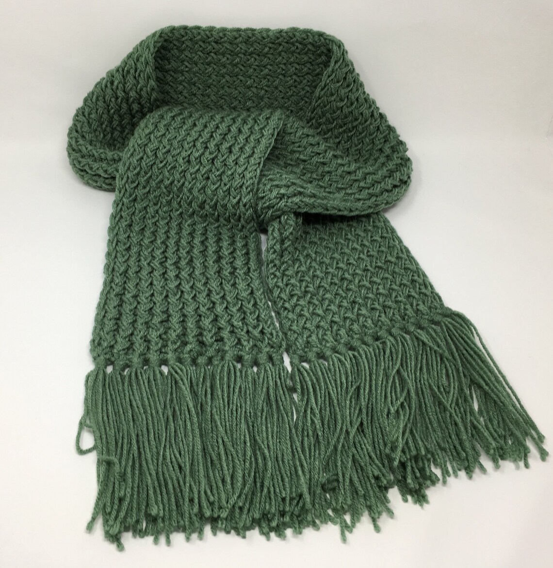 Sage Green Knit Scarf Handmade Scarf Winter Scarf Fringed Etsy