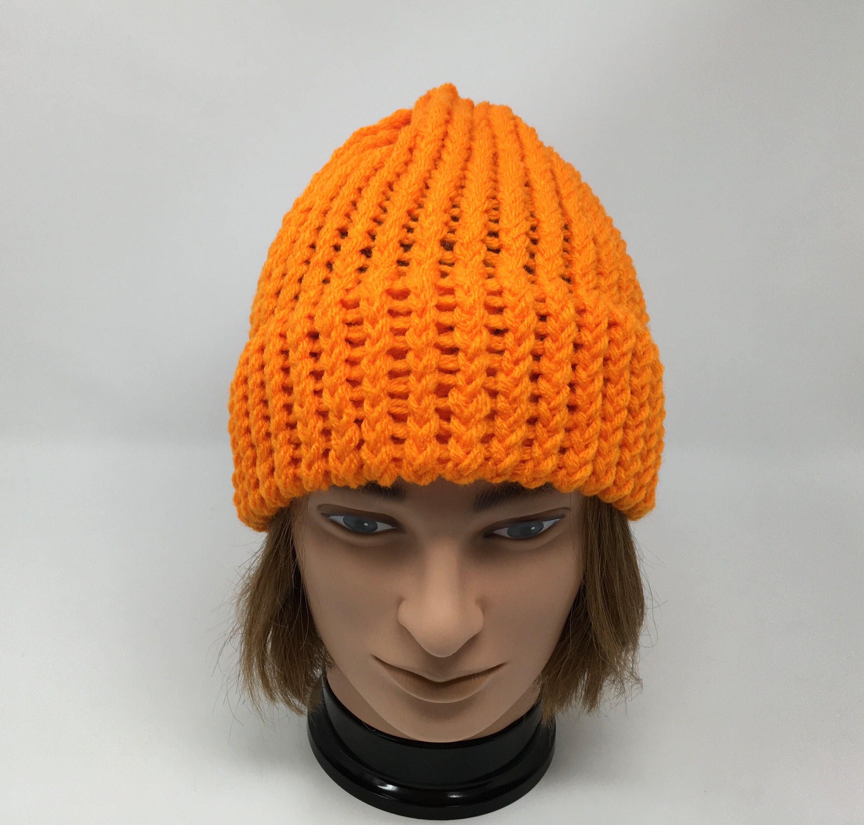 Orange Knit Hat Orange Beanie Winter Hat Loom Knit Hat Etsy