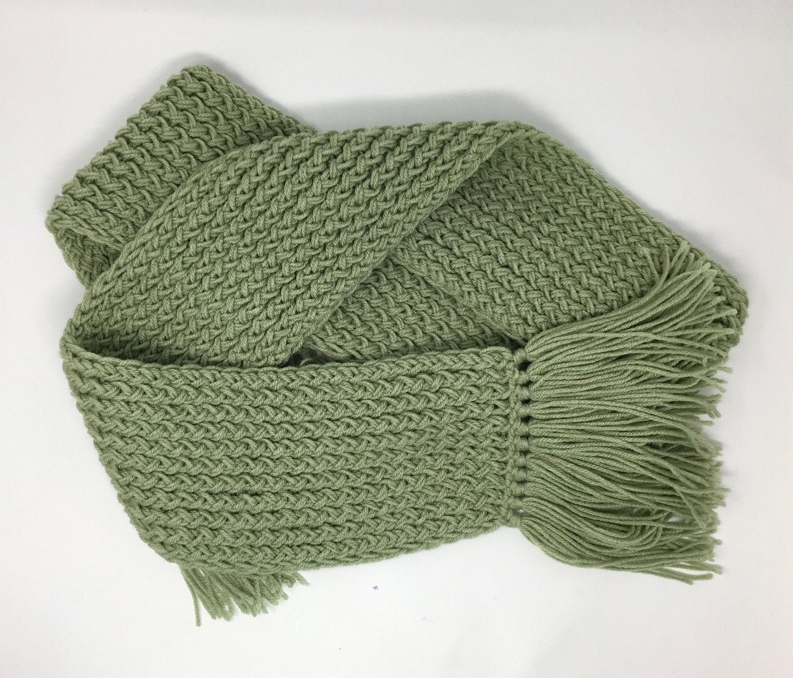 Sage Green Knit Scarf With Or Without Fringe Warm Winter Etsy