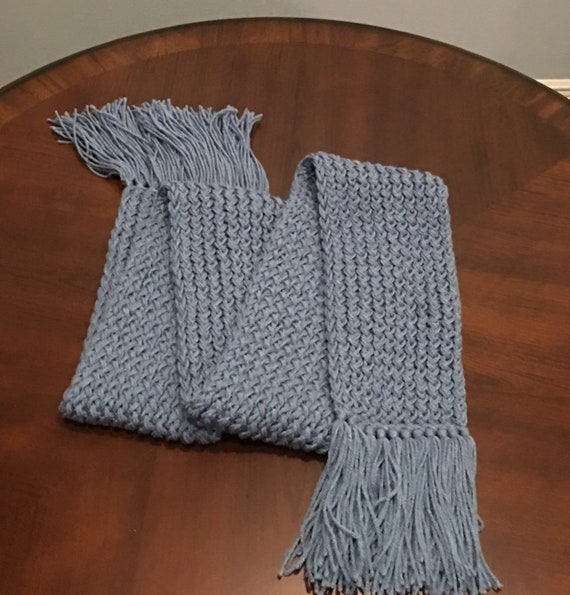 Country Blue Knit Scarf Winter Scarf Loom Knitted Scarf Soft Scarf Warm Scarf Handmade Scarf Blue Scarf Unisex Scarf
