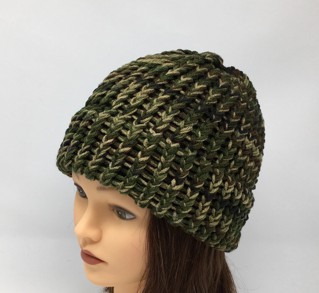 Camo Beanie Camo Knit Hat Warm Hat Knit Hat Loom Knit Hat Etsy