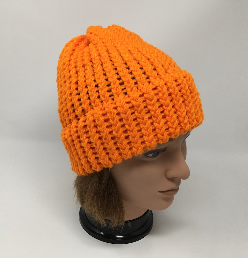 Orange Knit Hat Orange Beanie Winter Hat Loom Knit Hat Etsy