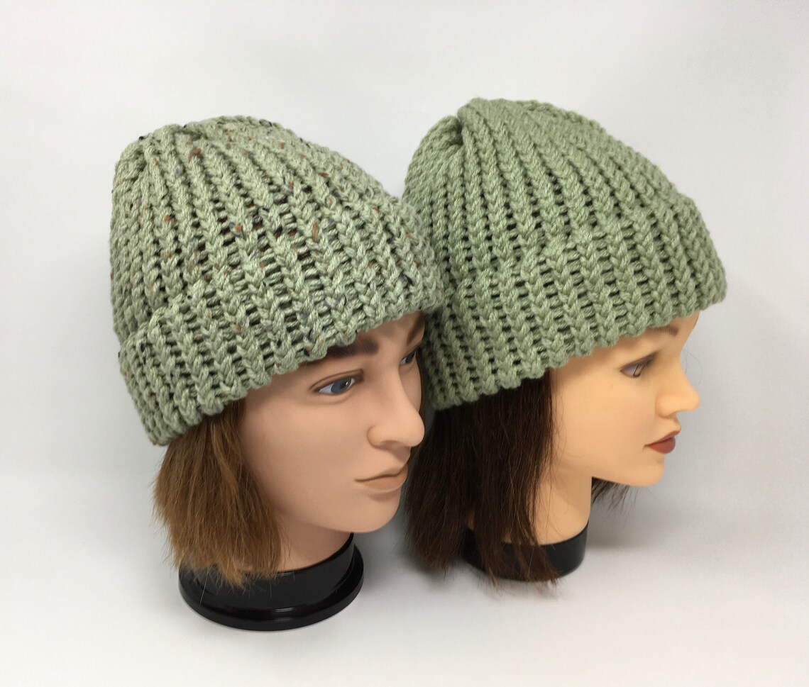Light Sage Green Knit Hat Speckled Sage Green Beanie Winter Etsy