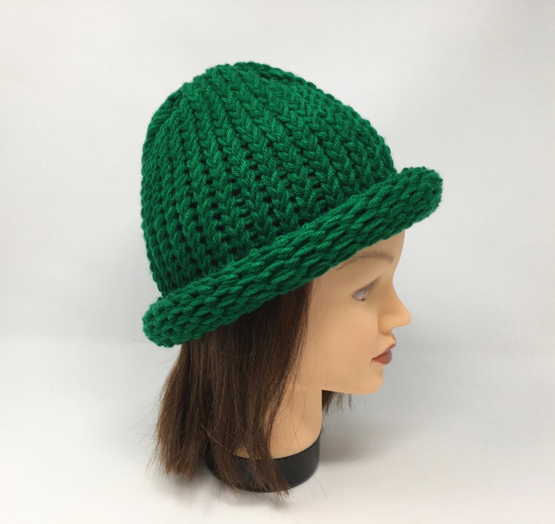 Kelly Green Rolled Brim Hat Loom Knit Hat Green Knit Hat Etsy