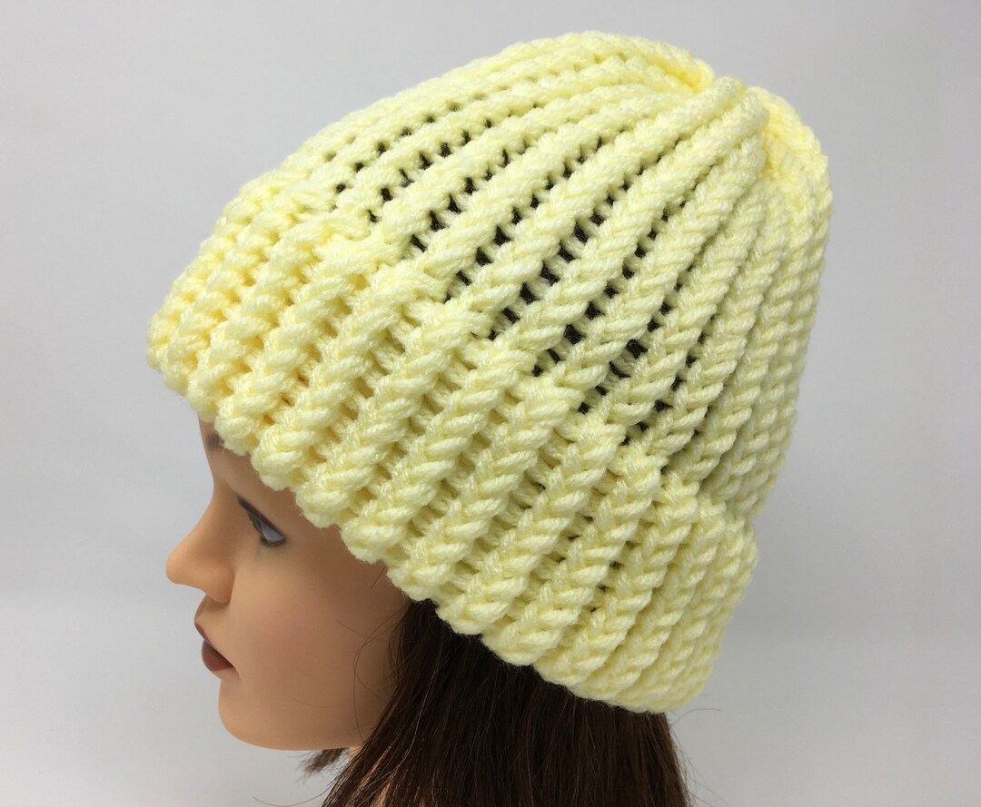 Yellow Knit Hat, Pale Yellow Beanie, Winter Hat, Warm Hat, Knit Cap