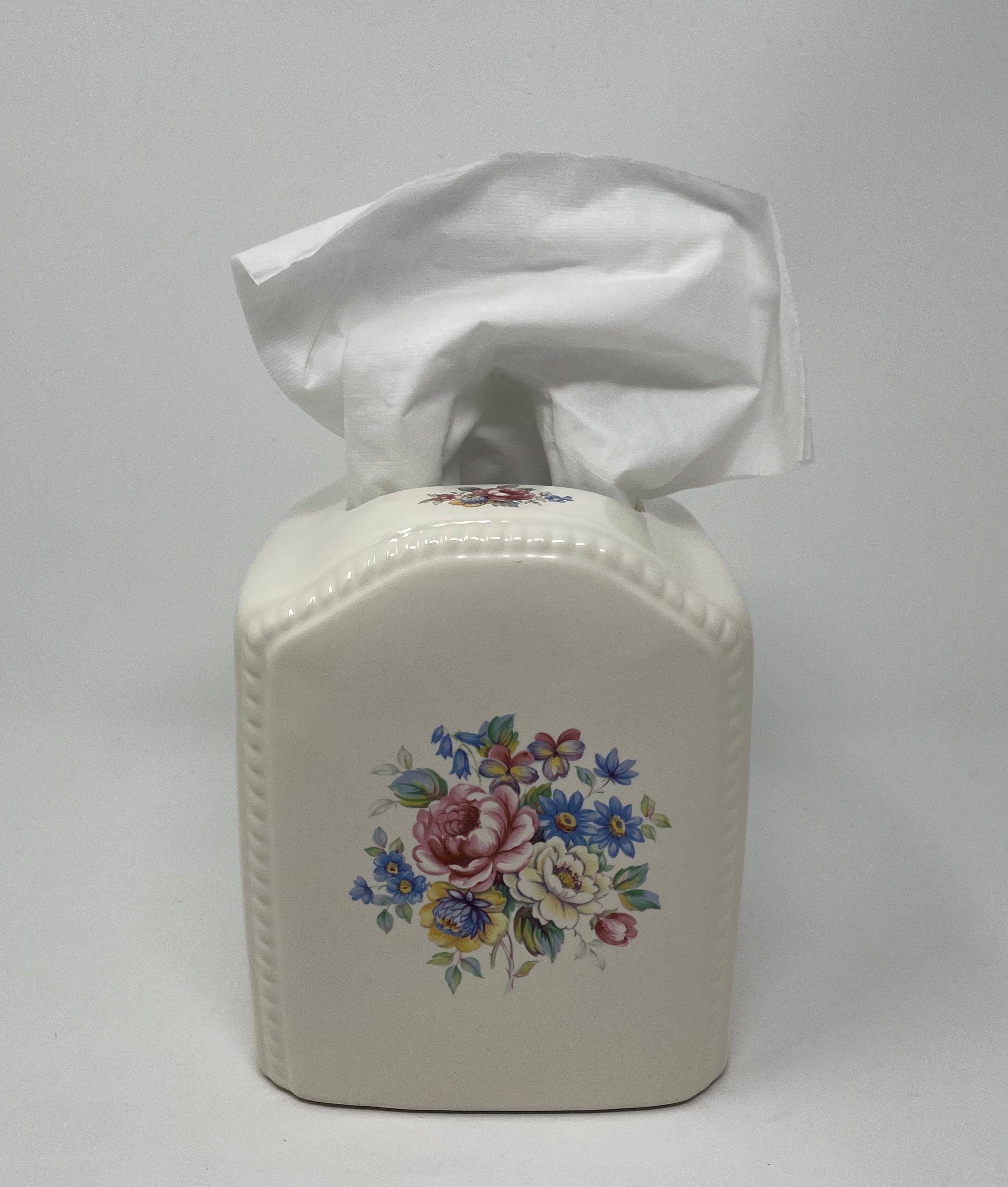 Vintage Ceramic Tissue Box Cover Classic Victorian Motifs Crackle