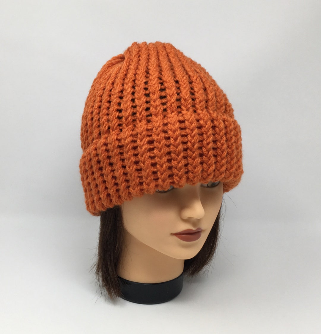 Orange Knit Hat Burnt Orange Beanie Warm Hat Winter Hat Etsy