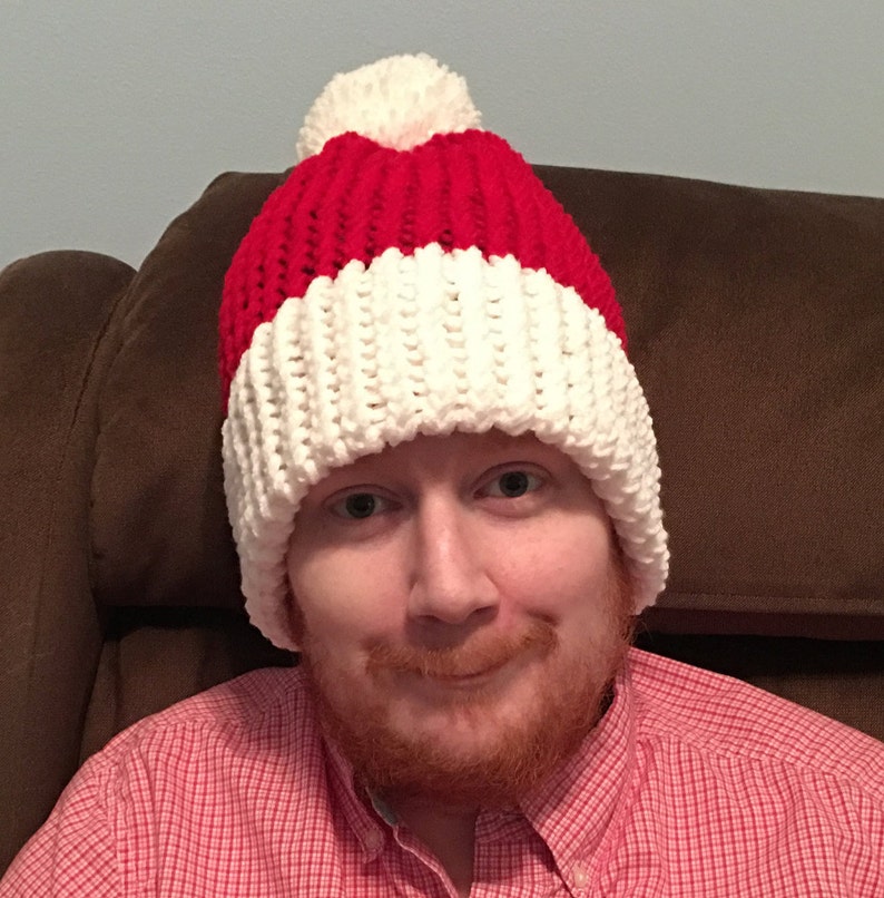 Red & White Knit Hat Santa Beanie Winter Hat Loom Knit Hat Etsy