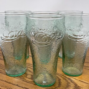 6 Vintage Coca Cola Glasses: 16 Ounce Georgia Green Pebble Glass