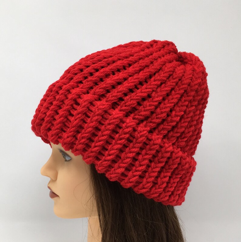 Red Knit Hat Red Beanie Red Knit Cap Loom Knit Hat Etsy