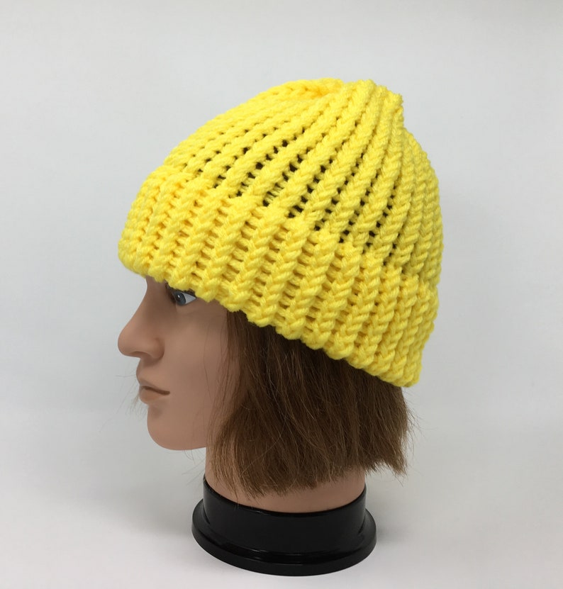 Yellow Beanie Bright Yellow Knit Hat Winter Hat Warm Hat Etsy