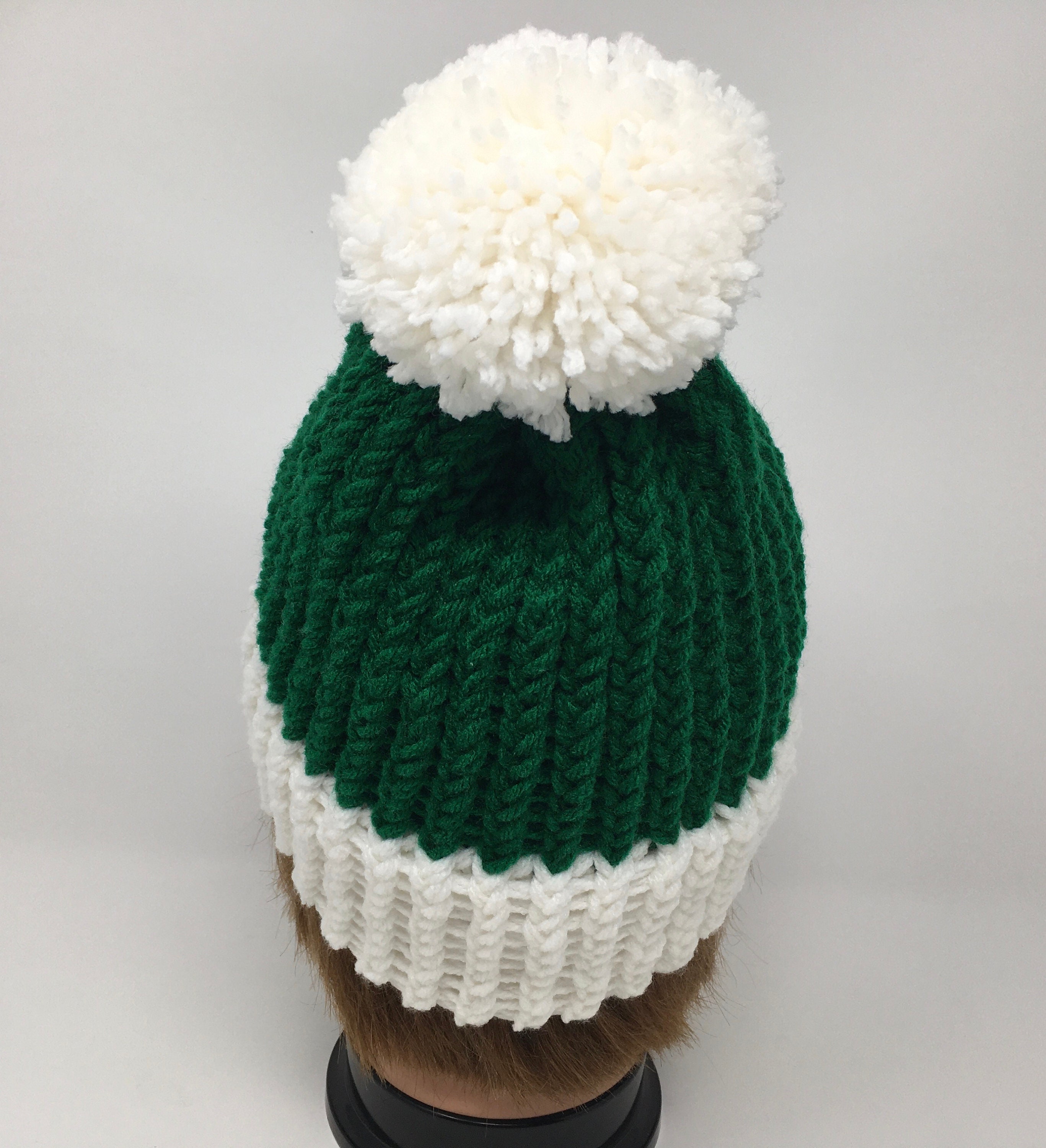 Green And White Knit Hat Green Knit Hat Green Beanie Winter Etsy