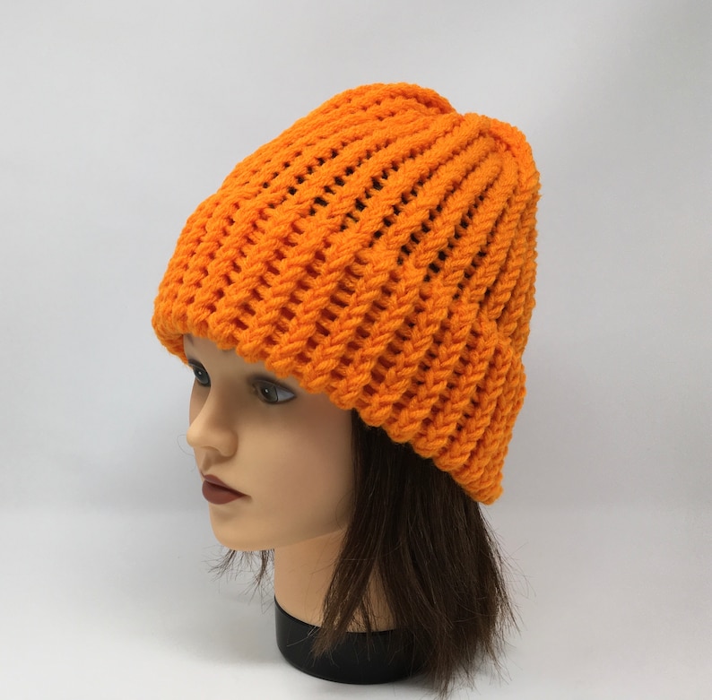 Orange Knit Hat Orange Beanie Winter Hat Loom Knit Hat Etsy
