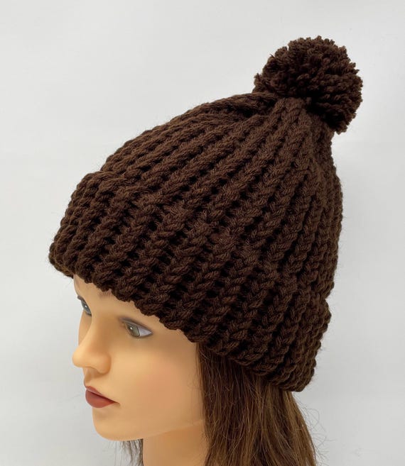 Dark Brown Knit Hat, Dark Brown Beanie, Winter Hat, Warm Hat, Brown Hat,  Loom Knit Hat, Beanies for Men, Beanies for Women, Acrylic Knit Hat - Etsy