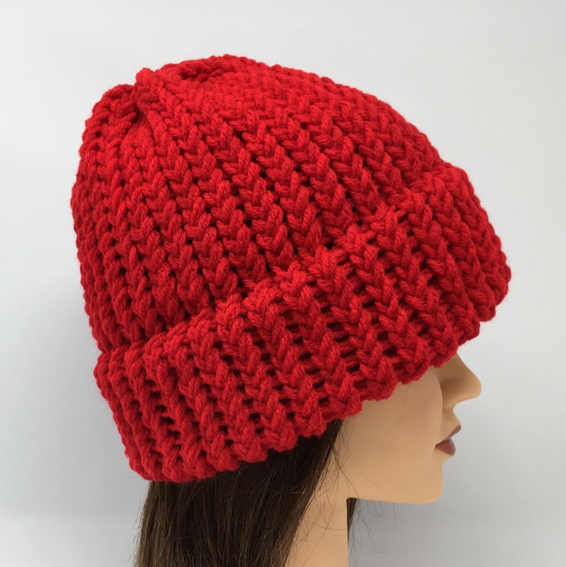 Red Knit Hat Red Beanie Red Knit Cap Loom Knit Hat Warm Etsy