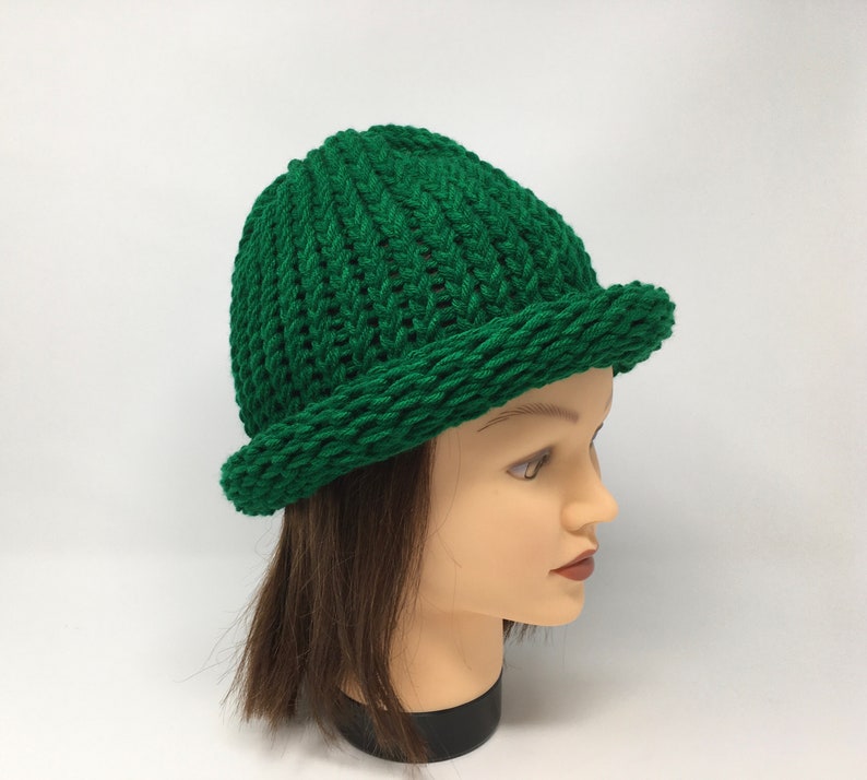 Kelly Green Rolled Brim Hat Loom Knit Hat Green Knit Hat Etsy