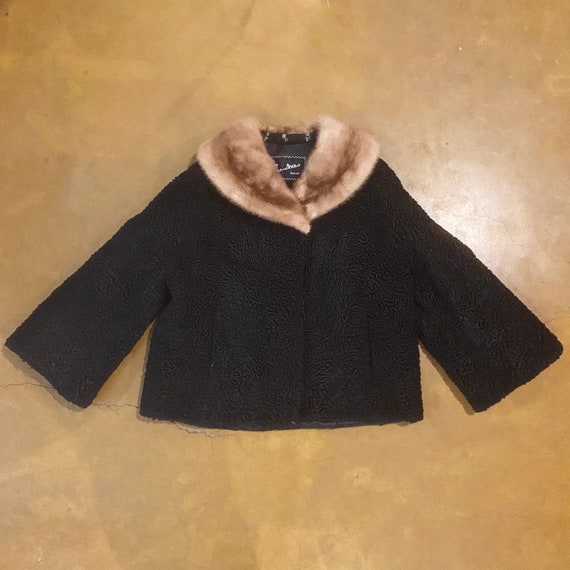 Vintage 40s Coat Brown Mink Collar Black Cropped C