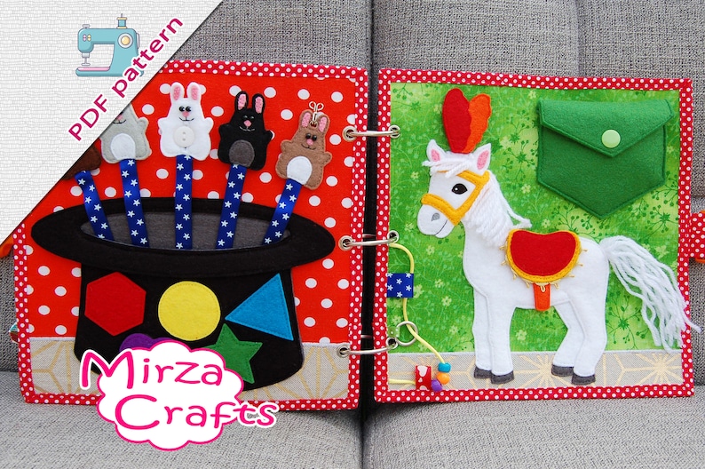PDF Pattern & tutorial 2 Quiet book pages Circusbook: Rabbits in the hat and Circus horse image 1