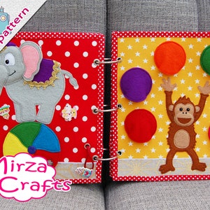 PDF Pattern & tutorial - 2 Quiet book pages Circusbook: Elephant and Juggling monkey