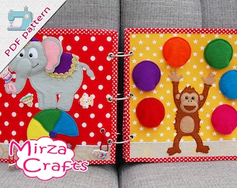PDF Pattern & tutorial - 2 Quiet book pages Circusbook: Elephant and Juggling monkey