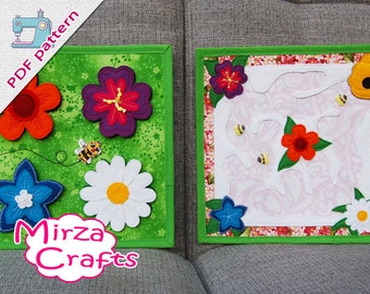 PDF Pattern & tutorial - 2 Quiet book pages Flowers puzzle and maze