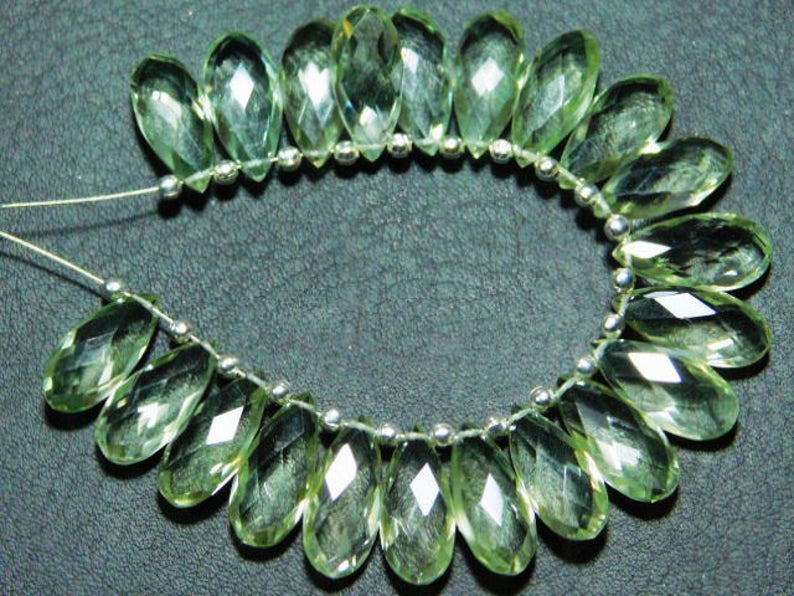 15x7mm. 3 Matching Pair-Green Amethyst Faceted Flat Pear Teardrop Briolette-Stones measure