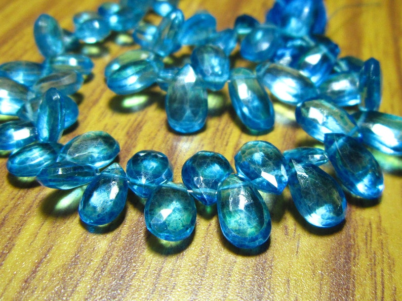 7x5-12x8mm-B2298 Blue Mystic Coated Natural Quartz Faceted Pear Briolette 7.50 Strand Stones measure