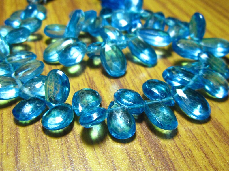7x5-12x8mm-B2298 Blue Mystic Coated Natural Quartz Faceted Pear Briolette 7.50 Strand Stones measure