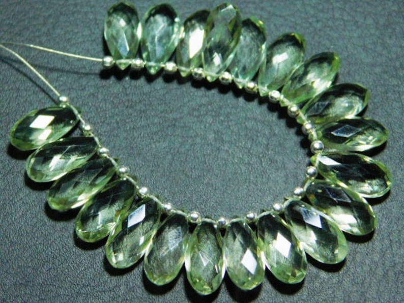 15x7mm. 3 Matching Pair-Green Amethyst Faceted Flat Pear Teardrop Briolette-Stones measure