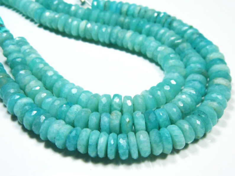 7.50-8mm-B3092 AA-Amazonite Micro Cut Tyre Shape Big Rondelles-8 Strand-Stone measures