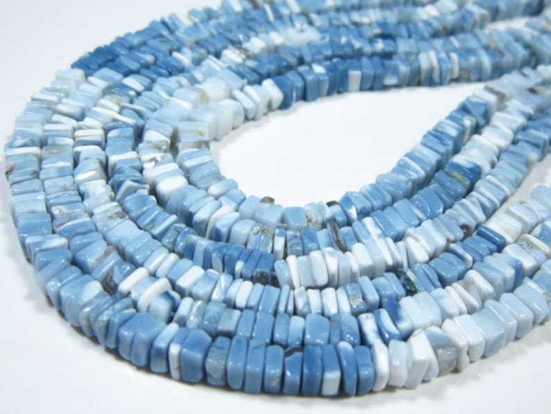 17Strand-Stone measures AA-African Blue Opal Smooth Cube Heishi 4mm-B750