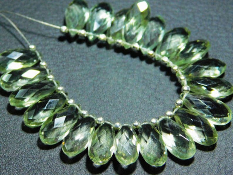 15x7mm. 3 Matching Pair-Green Amethyst Faceted Flat Pear Teardrop Briolette-Stones measure