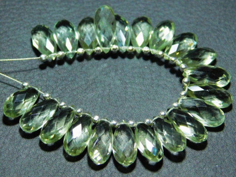 15x7mm. 3 Matching Pair-Green Amethyst Faceted Flat Pear Teardrop Briolette-Stones measure