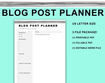 Blog Post Planner - Printable Worksheet