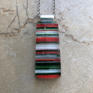 Fused Glass Pendant - Fused Glass Necklace - Fused Glass Jewelry- Striped Glass Necklace