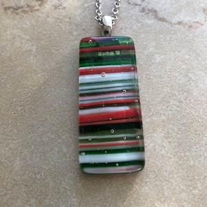Fused Glass Pendant - Fused Glass Necklace - Fused Glass Jewelry- Striped Glass Necklace