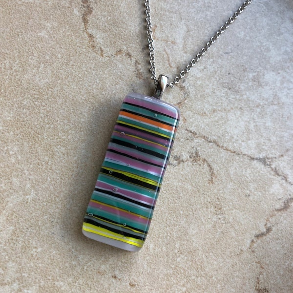 Fused Glass Pendant - Fused Glass Necklace - Fused Glass Jewelry- Striped Glass Necklace