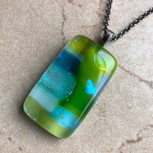 Fused Glass Pendant - Fused Glass Necklace - Dichroic Fused Glass Jewelry - Scenic Fused Glass