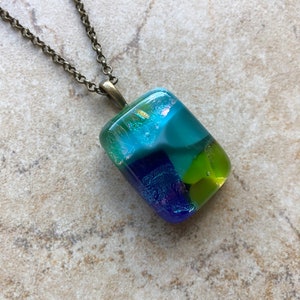 Fused Glass Pendant - Fused Glass Necklace - Dichroic Fused Glass Jewelry - Scenic Fused Glass