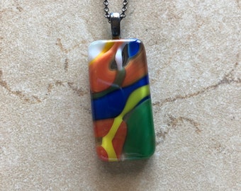 Fused Glass Pendant - Fused Glass Necklace - Fused Glass Jewelry- Striped Glass Necklace