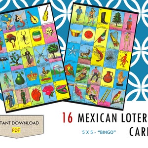 16 Cartas de Loteria - 5 X 5 - Bingo DOIS TAMANHOS - Download Digital - Cartas - Bingo Mexicano Tablas Juego - Você imprime - Arquivo Digital PDF