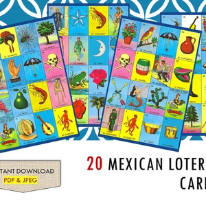 20 Loteria Cards - Traditional - Digital Download - Cartas - Mexican Bingo Tablas Juego - You print - Para imprimir - Digital File PDF JPEG