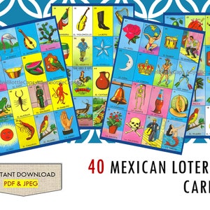 40 Cartões de Loteria - Tradicional - Download Digital - Cartas - Mexican Bingo Tablas Juego - Imprima - Para imprimir - Arquivo Digital PDF JPEG