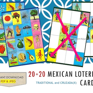 20 + 20 Loteria Cards Combo - Traditional and Cruzada - Digital Download - Cartas - Mexican Bingo Tablas - You print - Digital File PDF JPEG