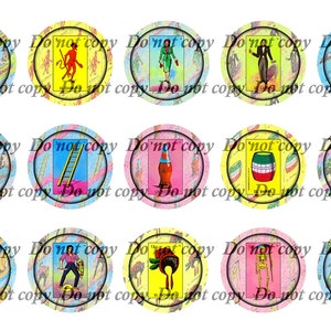 INST-D  Loteria * 1&quot; Circles - Bottlecap Digital Images - Sheets of 4x6 - You Print - ( Mexican Bingo )