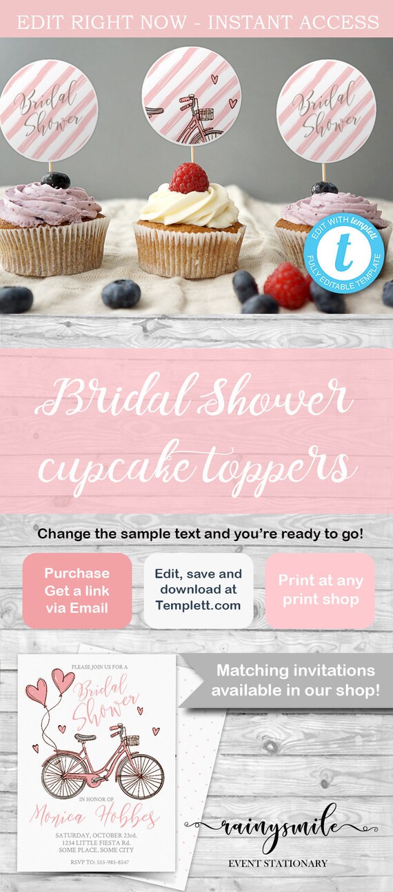 Bridal shower cupcake toppers, bridal shower, wedding shower, bike cupcake toppers,personalized shower decor, bridal shower decorations Il_570xn