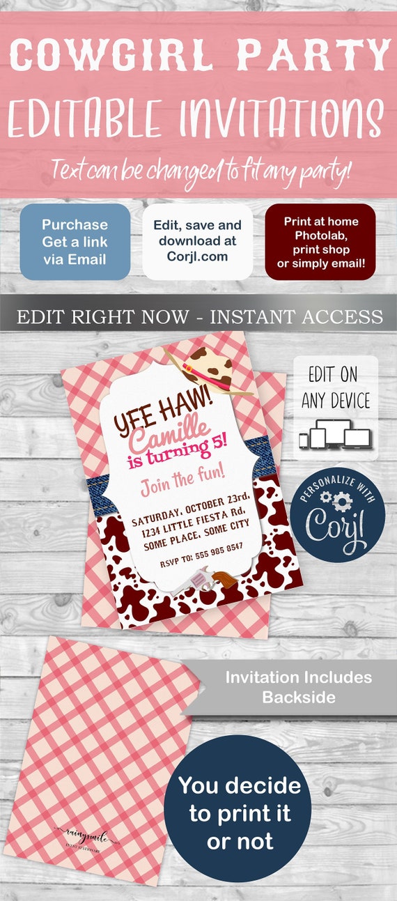 COWGIRL INVITATION, cowgirl birthday, cowgirl invite, cowgirl party, western invitation, pink cowgirl, cowgirl, pink cowgirl invite Il_570xn