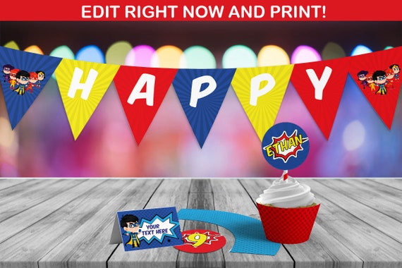 SUPERHERO Set, Super hero birthday, Super hero Theme, Superhero birthday, instant download, Edit and print with corjl.com! Il_570xn