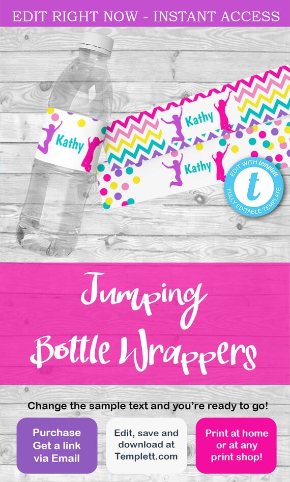 Jumping Bottle Wrappers, Trampoline Party, Jumping birthday, Trampoline bottle, bottle wrappers, jump bottle wrapper, trampoline wrapper Il_570xn