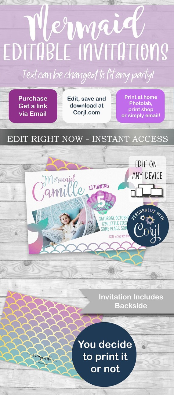 MERMAID PHOTO INVITATION, under the sea party, mermaid invite, mermaid party, swim invitation, little mermaid, mermaid kisses, mermaid photo Il_570xn